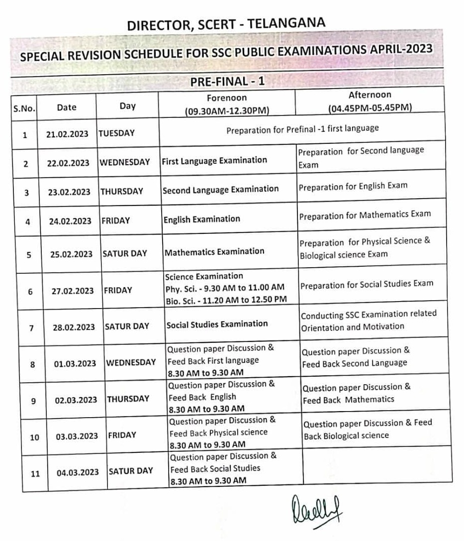 Ts Ssc Pre Final Exams 2023 Time Table Telangana 10th Class Pre Final