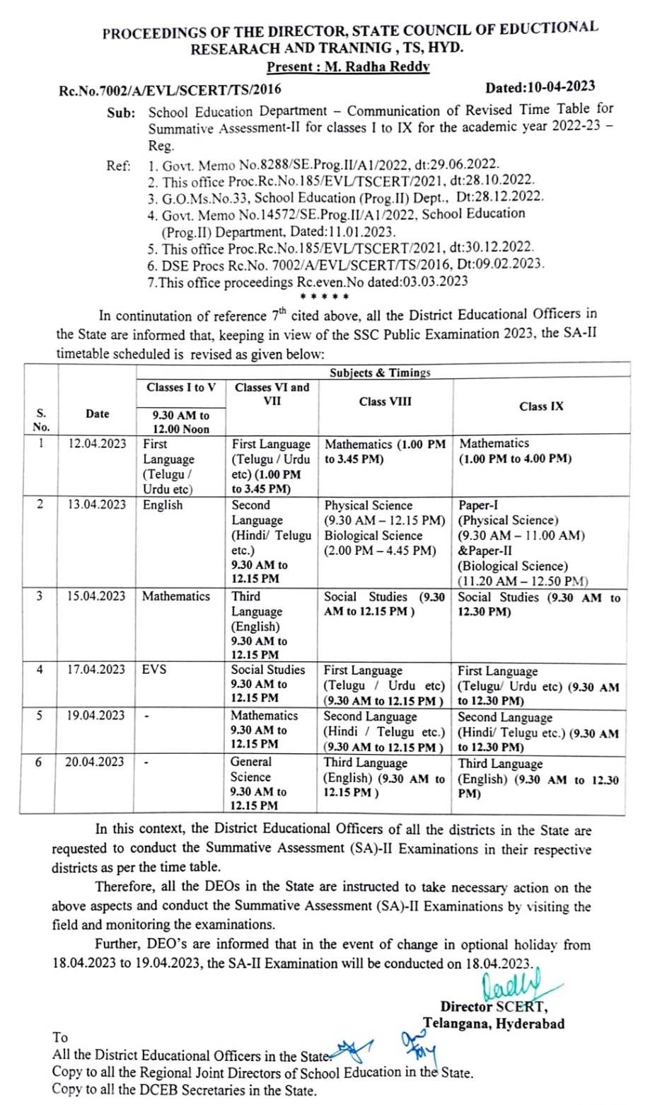 TS Schools SA 2 /Summative-II Exams Revised Time Table 2023 (Annual ...