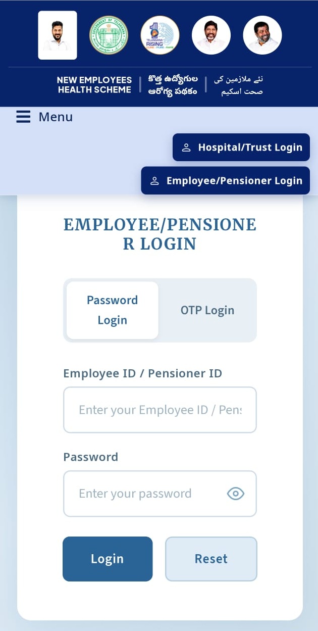 NEHS Health Card Login Page